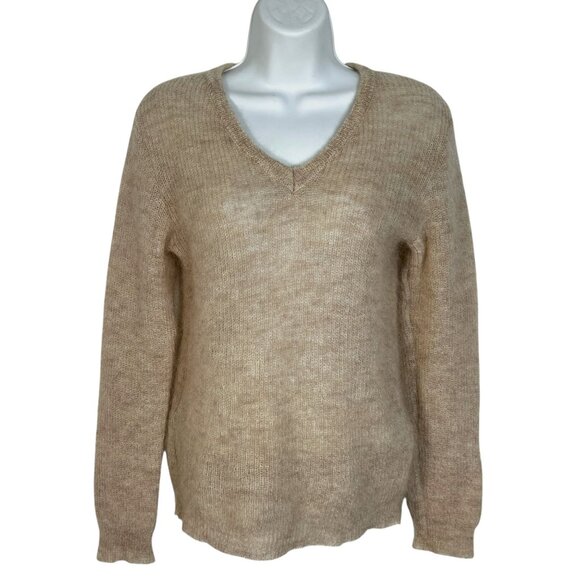 Maison De Reefur Open Knit Mohair Sweater V-Neck Pullover Tan Neutral 38 Small - Picture 1 of 10